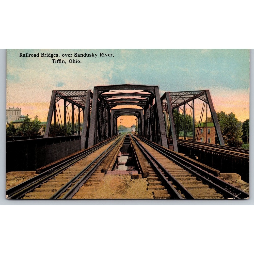Tiffin Ohio Railroad Bridges Sandusky River Vintage Postcard 1900s W-36843